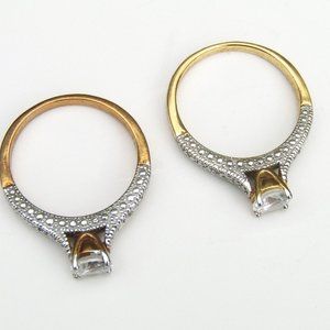 Lajerrio Solitaire Ring Lot of 2 White Sapphire Gold Over Silver - Size 9